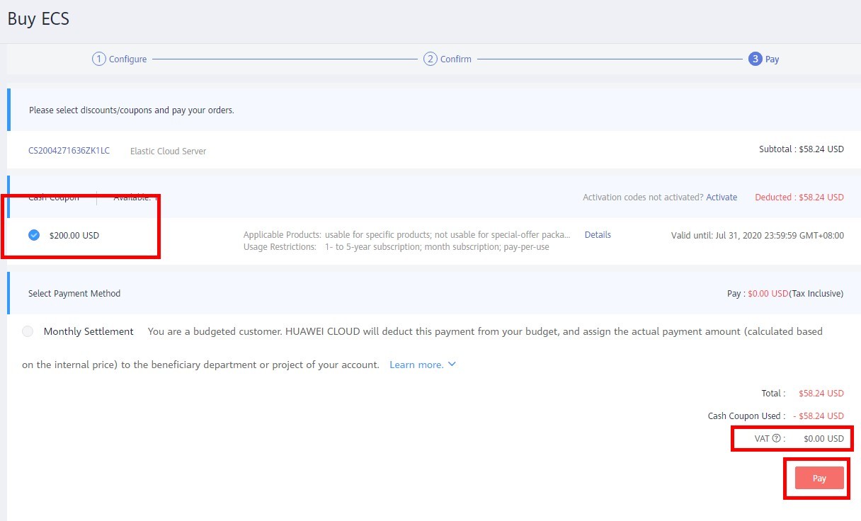 Getting and Using a HUAWEI CLOUD Cash CouponHUAWEI CLOUD