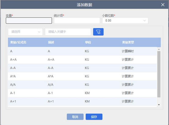 添加统计项弹窗